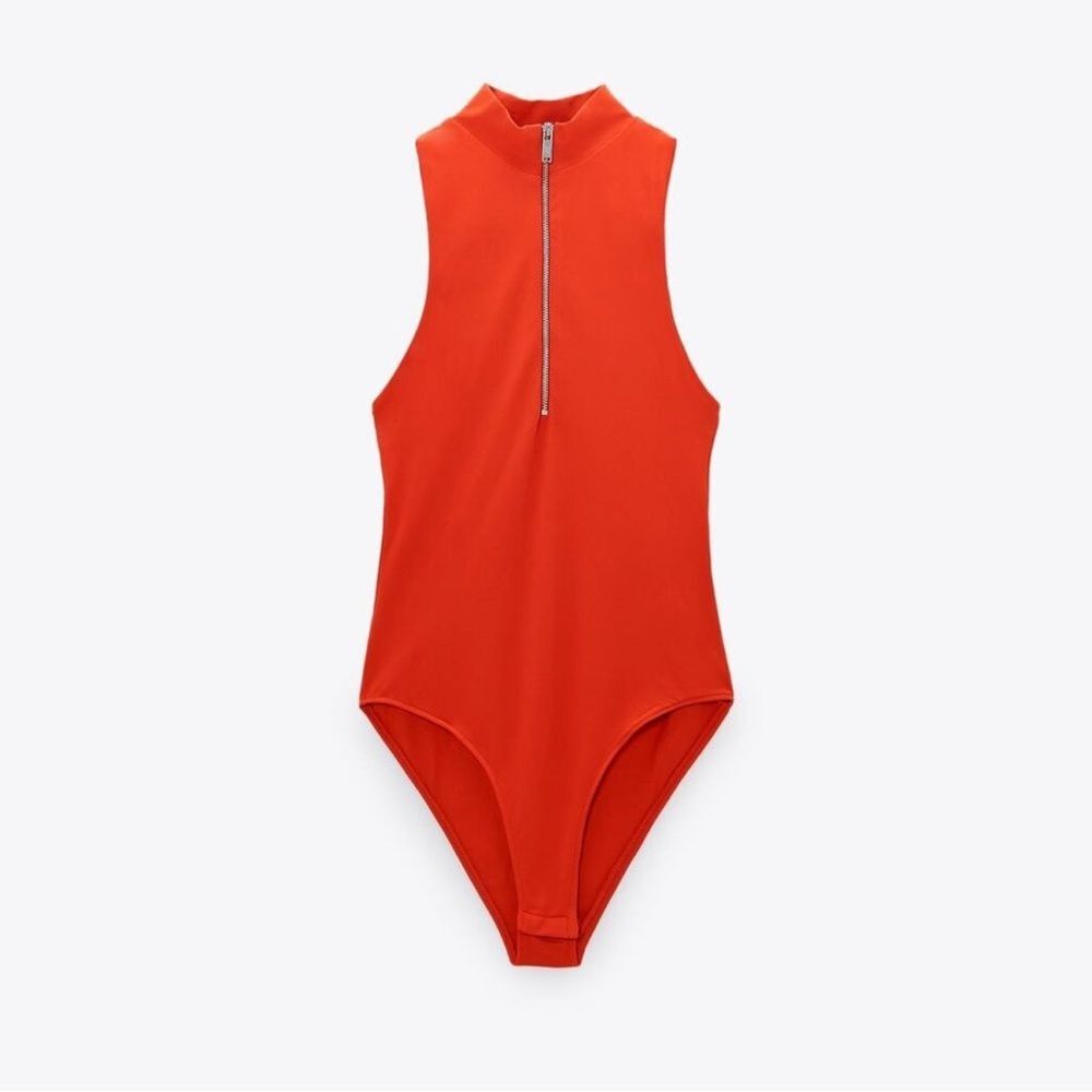 NWT Zara Red Sleeveless Mock Neck Zip-Up Bodysuit Size Small